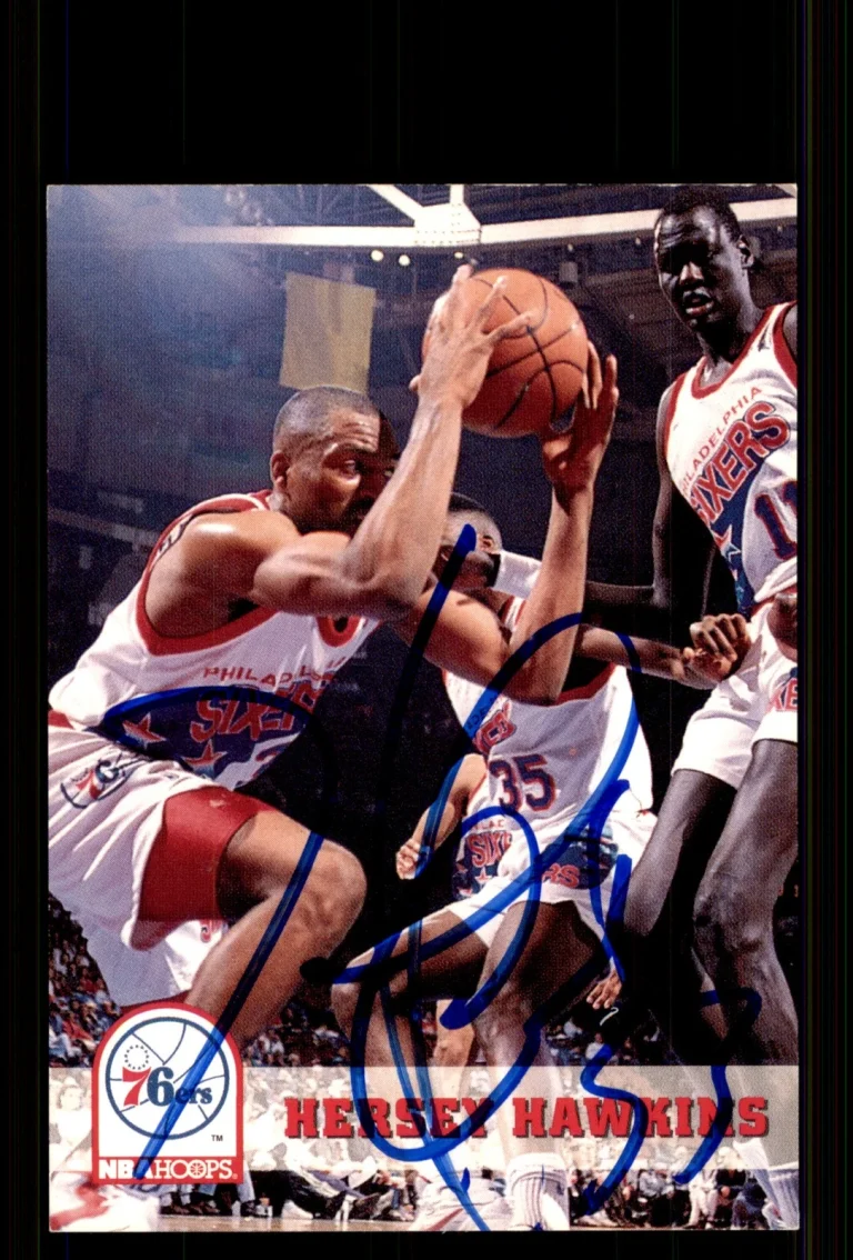 Signed Basketball Card Auto Hersey Hawkins 1993-94 Hoops #163 Philadelphia 76ers