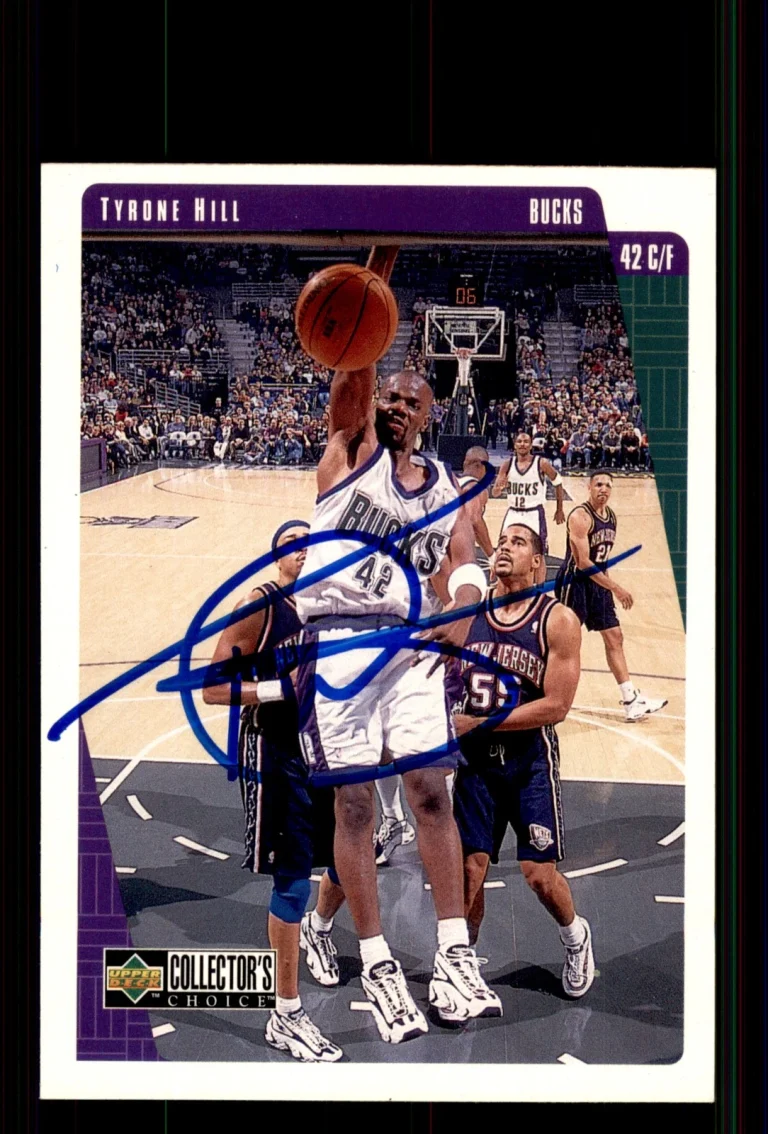 Signed Basketball Card Auto Tyrone Hill 1997-98 Collector's Choice #281 Bucks
