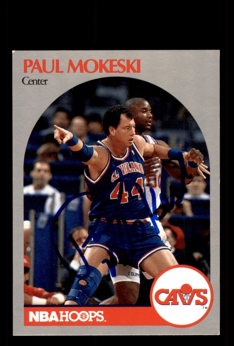 Signed Basketball Card Auto Paul Mokeski 1990-91 Hoops #76 Cleveland Cavaliers