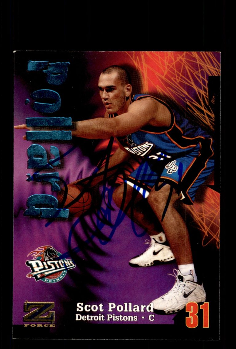 Signed Basketball Card Auto Scot Pollard 1997-98 SkyBox Z-Force #166 Pistons