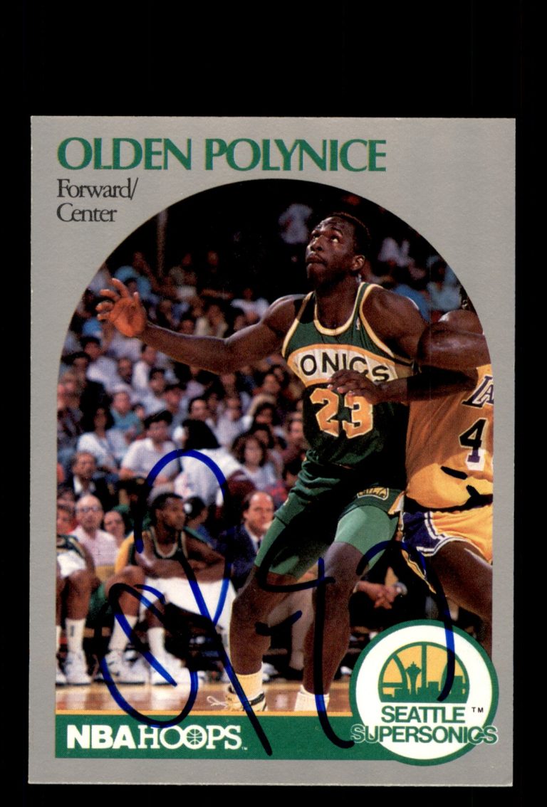 Signed Basketball Card Auto Olden Polynice 1990-91 Hoops #283 SuperSonics