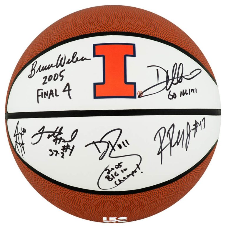 2005 Illinois Team Signed Illinois Logo Brands Basketball w/6-Sig, 4-Ins -SS COA