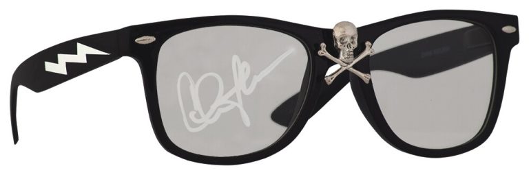 Charlie Sheen Signed Wild Thing Rick Vaughn Skull Glasses - (SCHWARTZ COA)