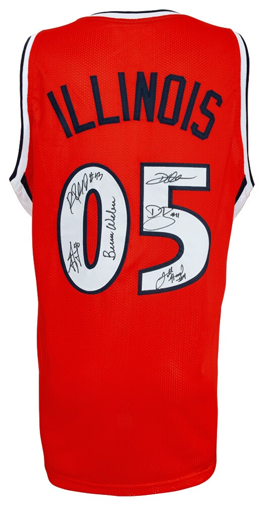 2005 Illinois Team Signed Orange Custom Basketball Jersey w/6 Sigs - (SS COA)