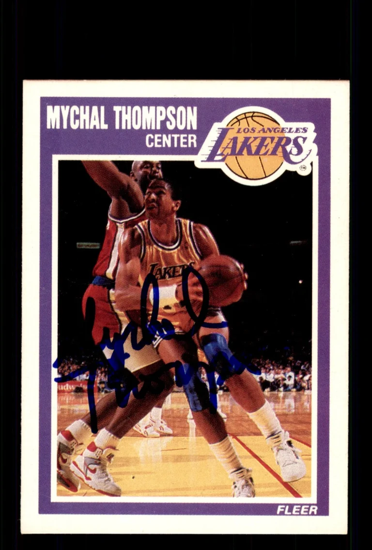 Signed Basketball Card Auto Mychal Thompson 1989-90 Fleer #79 Los Angeles Lakers
