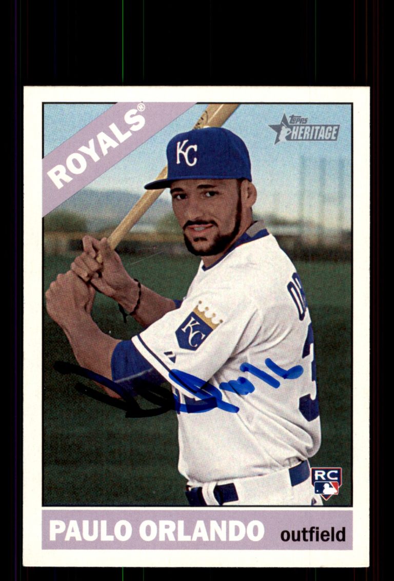 Signed Baseball Card Auto Paulo Orlando 2015 Topps Heritage #608 Royals