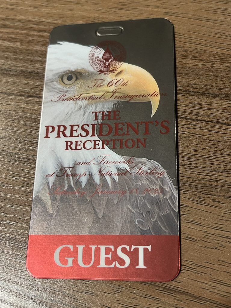 DONALD TRUMP 2025 INAUGURATION CREDENTIAL PASS PRESIDENT'S RECEPTION VIP 1/18
