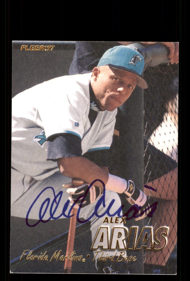 Signed Baseball Card Auto Alex Arias 1997 Fleer #324 Florida Marlins
