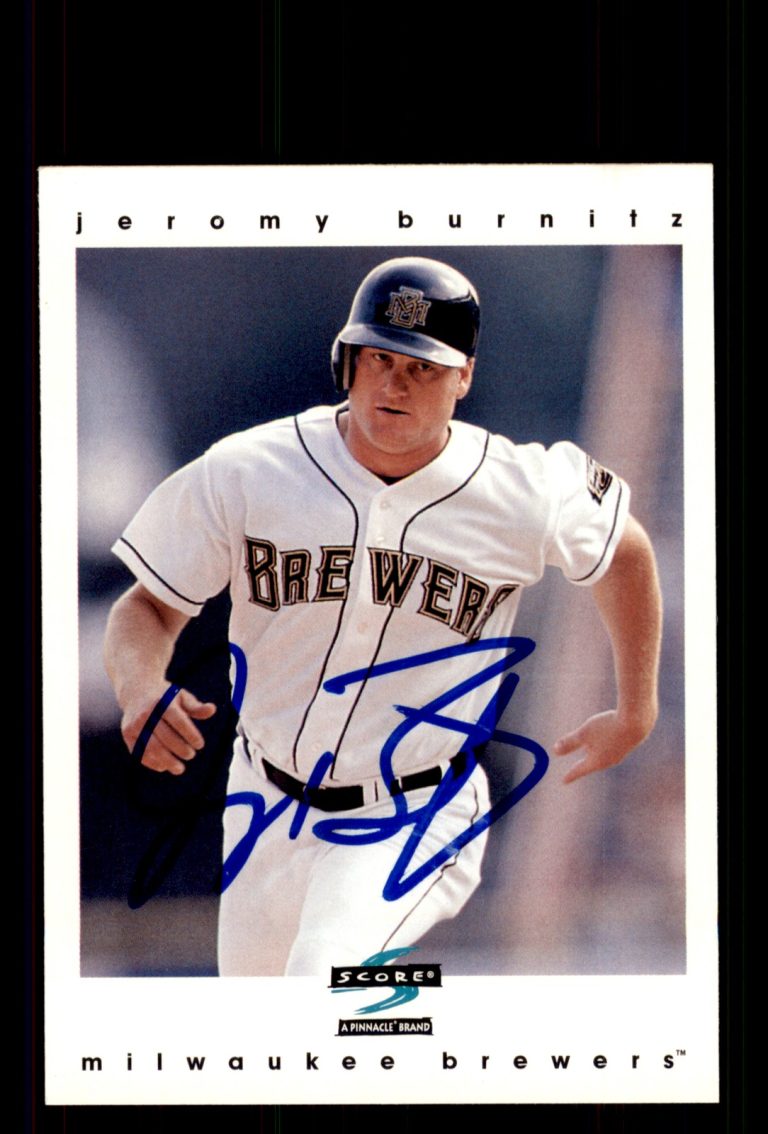 Signed Baseball Card Auto Jeromy Burnitz 1997 Score #191 Milwaukee Brewers