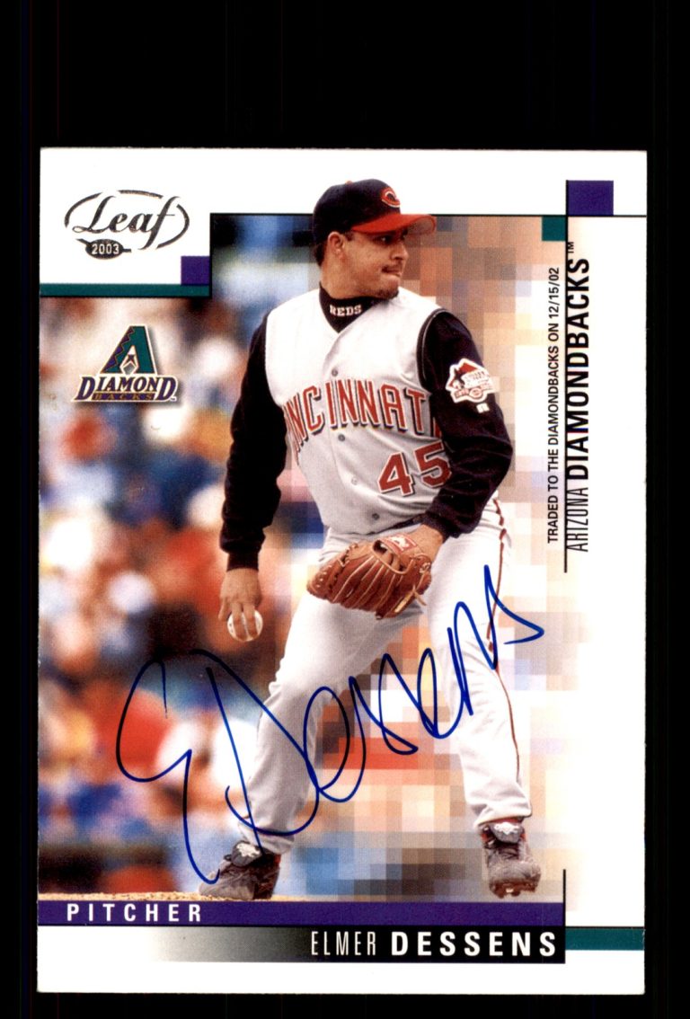 Signed Baseball Card Auto Elmer Dessens 2003 Leaf #153 Arizona Diamondbacks