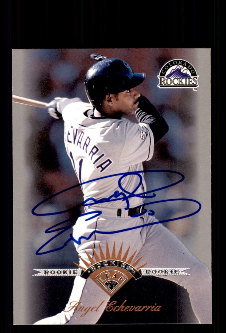 Signed Baseball Card Auto Angel Echevarria 1997 Leaf #169 Colorado Rockies