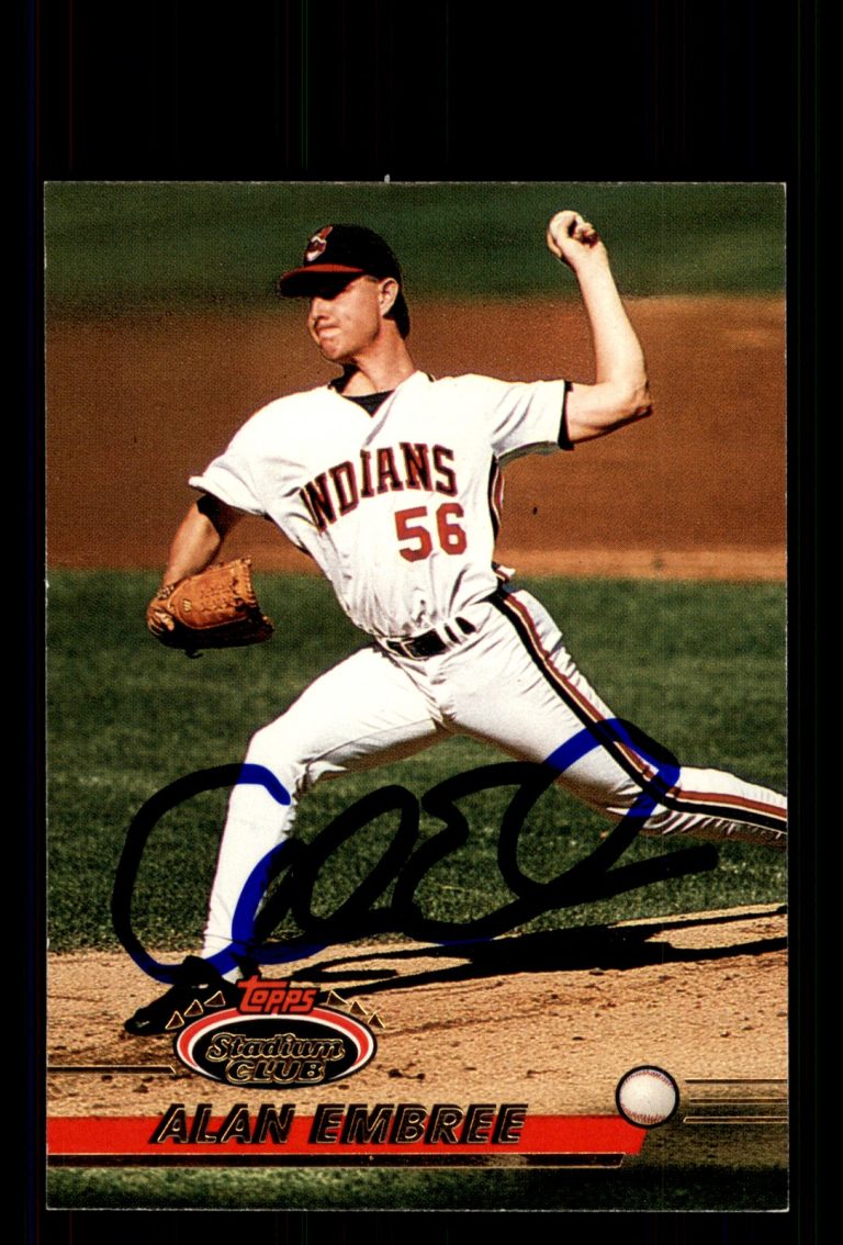 Signed Baseball Card Auto Alan Embree 1993 Stadium Club #379 Cleveland Indians