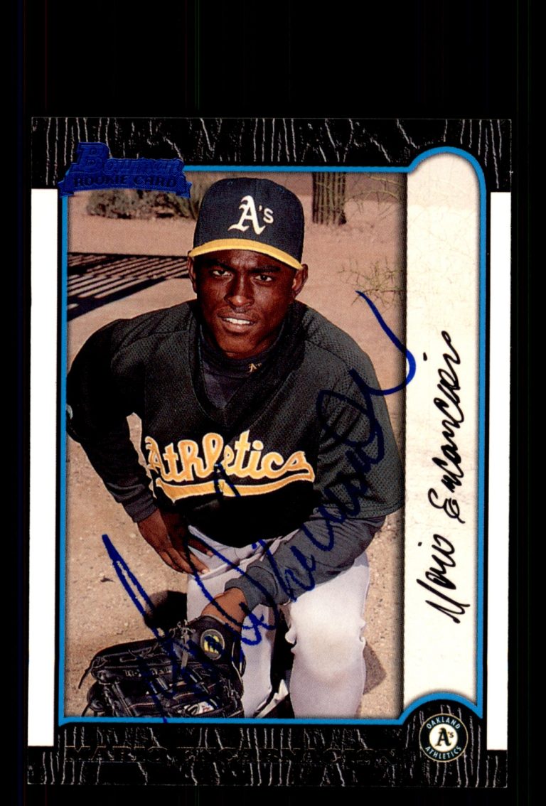 Signed Baseball Card Auto Mario Encarnacion 1999 Bowman #171 Oakland Athletics
