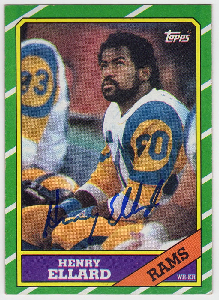 Henry Ellard Signed Rams 1986 Topps Football Card #79 - (SCHWARTZ COA)