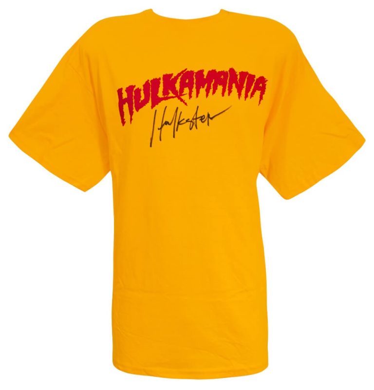 Hulk Hogan Signed Hulkamania Yellow Wrestling T-Shirt w/Hulkster Sig - (SS COA)