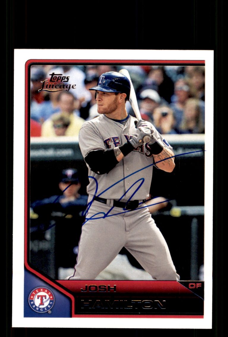 Signed Baseball Card Auto Josh Hamilton 2011 Topps Lineage #184 Texas Rangers