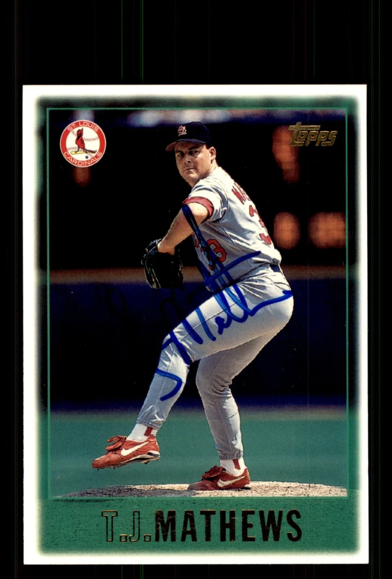 Signed Baseball Card Auto T.J. Mathews 1997 Topps #343 St. Louis Cardinals