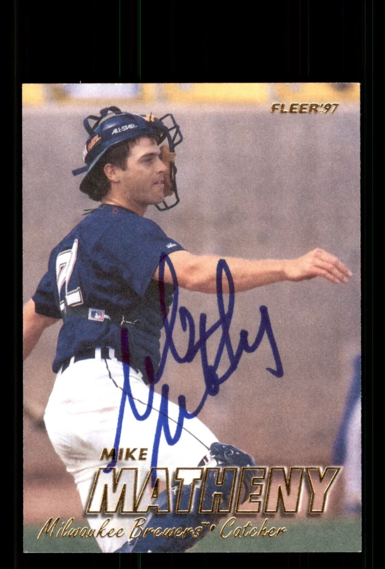 Signed Baseball Card Auto Mike Matheny 1997 Fleer #133 Milwaukee Brewers