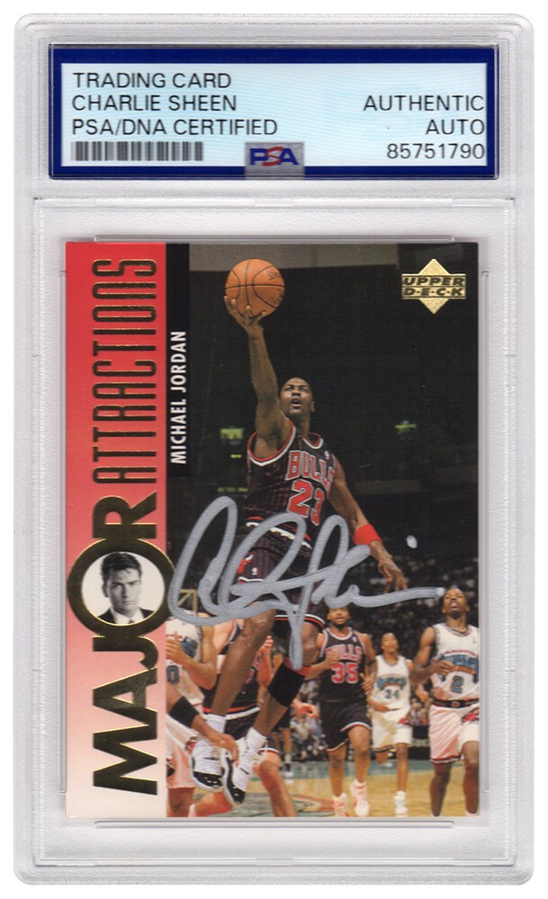 Charlie Sheen Signed 1995-96 UD Major Attractions Michael Jordan Card #339 - PSA