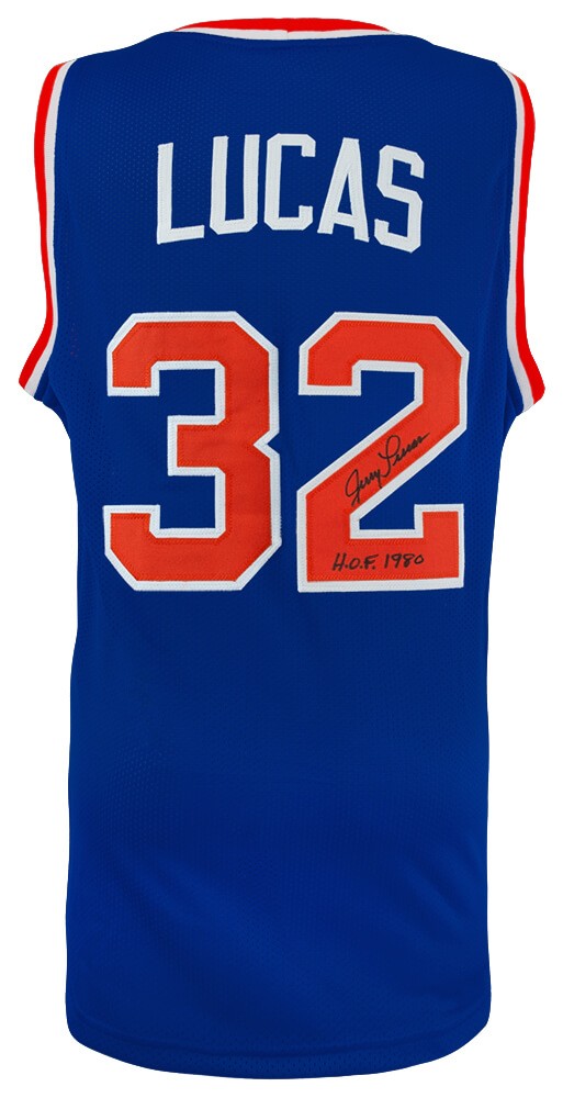Jerry Lucas Signed Blue Custom Basketball Jersey w/HOF 1980 - (SCHWARTZ COA)