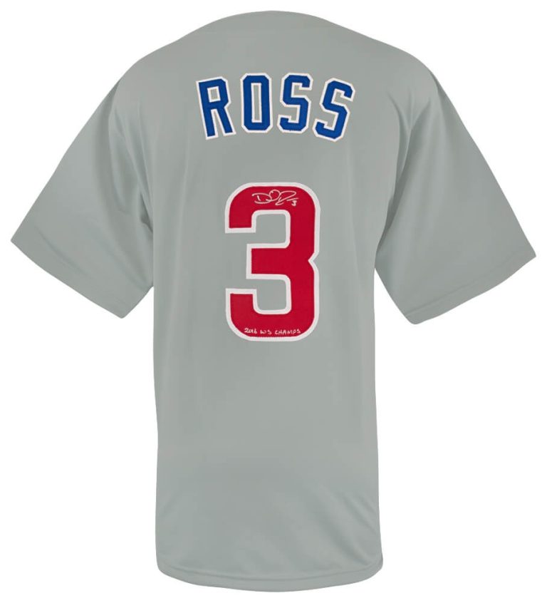 David Ross Signed Grey Custom Baseball Jersey w/2016 WS Champs - (SCHWARTZ COA)