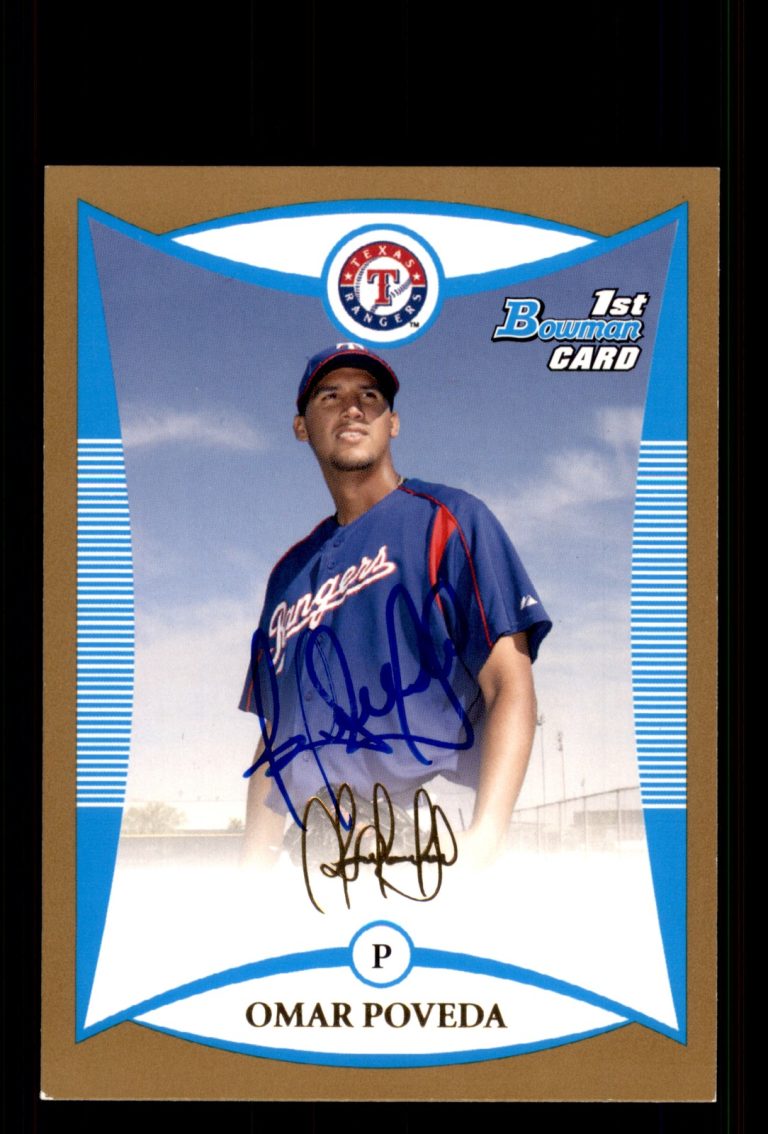Signed Baseball Card Auto Omar Poveda 2008 Bowman #BP92 Texas Rangers
