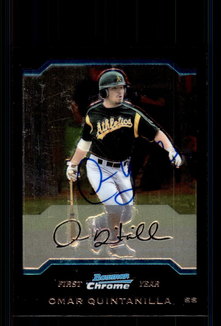 Signed Baseball Card Auto Omar Quintanilla 2004 Bowman Chrome #199 A's