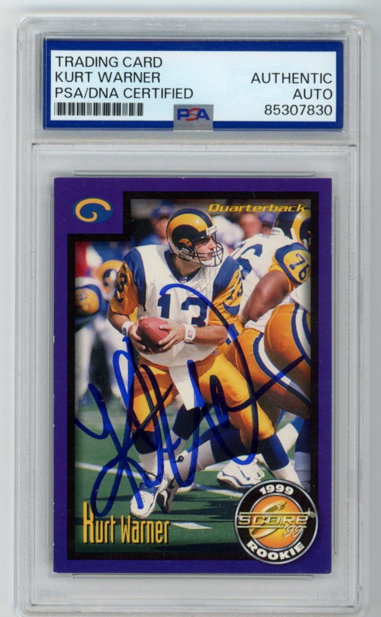 1999 SCORE KURT WARNER #S-57 SIGNED FOOTBALL CARD AUTO RAMS HOF RC PSA/DNA