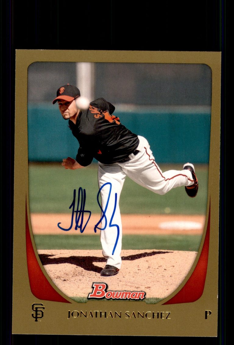 Signed Baseball Card Auto Jonathan Sanchez 2011 Bowman #54 Giants Gold