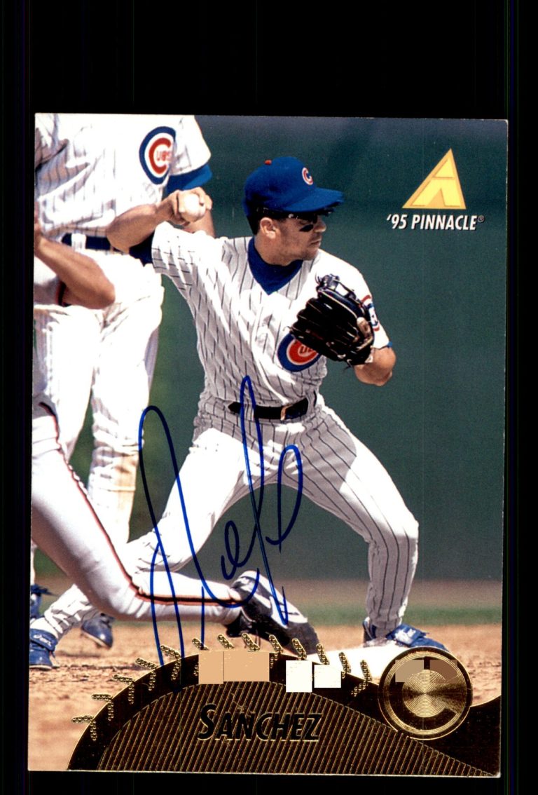 Signed Baseball Card Auto Rey Sanchez 1995 Pinnacle #315 Chicago Cubs