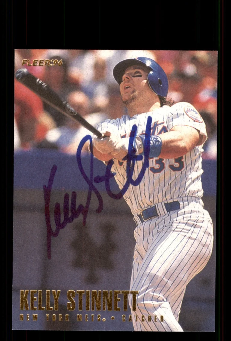 Signed Baseball Card Auto Kelly Stinnett 1996 Fleer #488 New York Mets