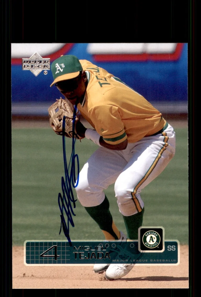 Signed Baseball Card Auto Miguel Tejada 2003 Upper Deck #39 Oakland Athletics