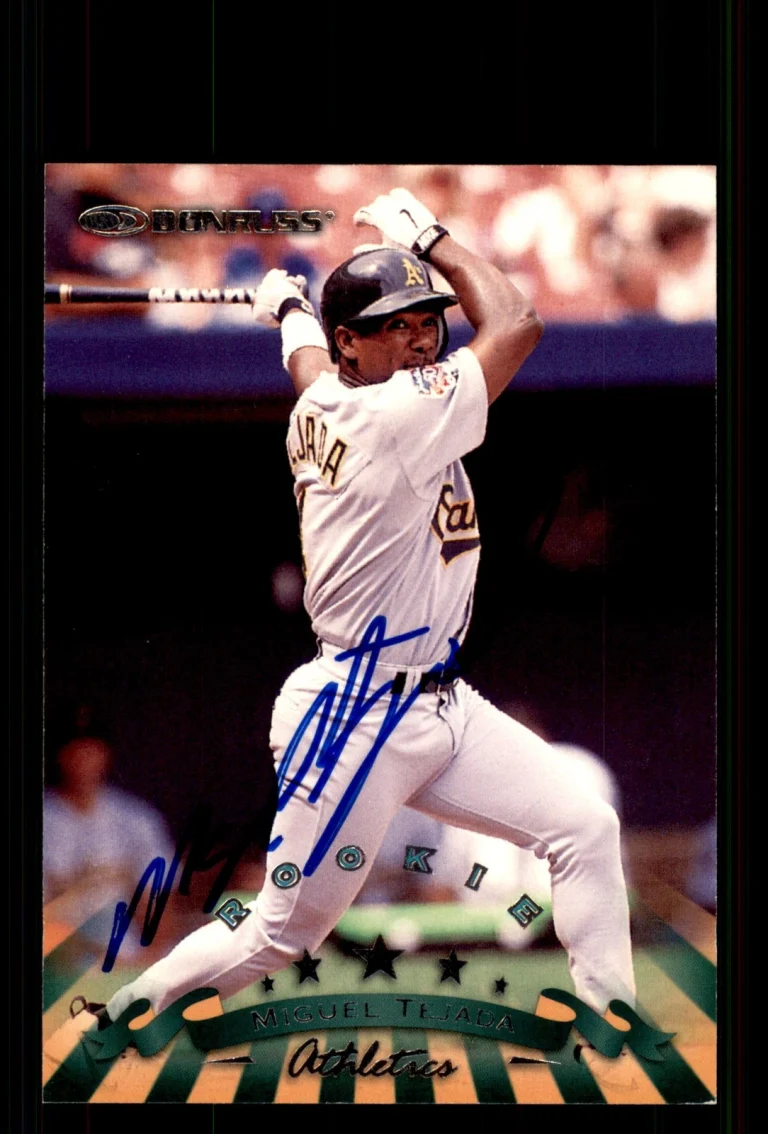 Signed Baseball Card Auto Miguel Tejada 1998 Donruss #111 Oakland Athletics