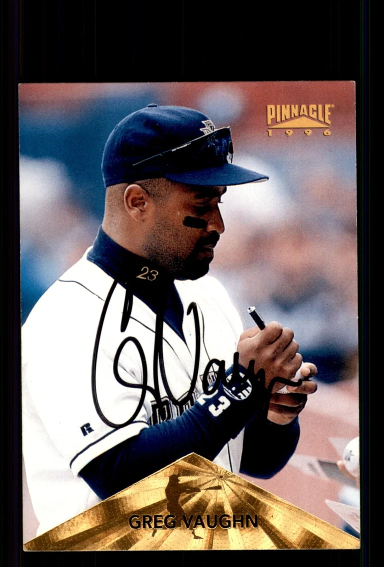 Signed Baseball Card Auto Greg Vaughn 1996 Pinnacle #129 Milwaukee Brewers