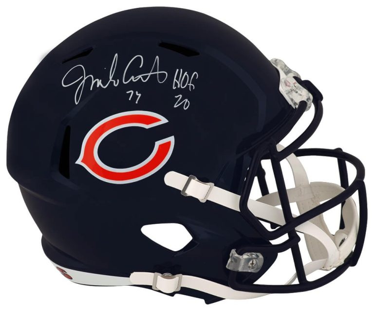 Jim Covert Signed Bears Riddell Full Size Rep Helmet w/HOF - In White - (SS COA)