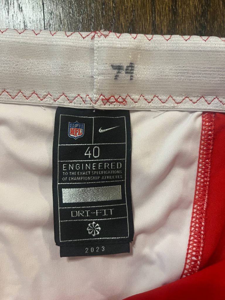 GAME USED ? ISSUED KANSAS CITY CHIEFS FOOTBALL PANTS RED 2023 Donovan Smith