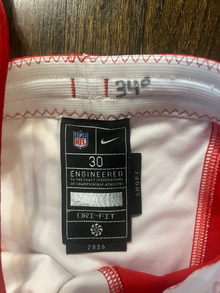 GAME USED ? ISSUED KANSAS CITY CHIEFS FOOTBALL PANTS RED 2025 Mike Edwards