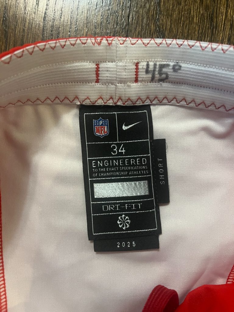 GAME USED ? ISSUED KANSAS CITY CHIEFS FOOTBALL PANTS RED 2025 Eric Scott Jr.