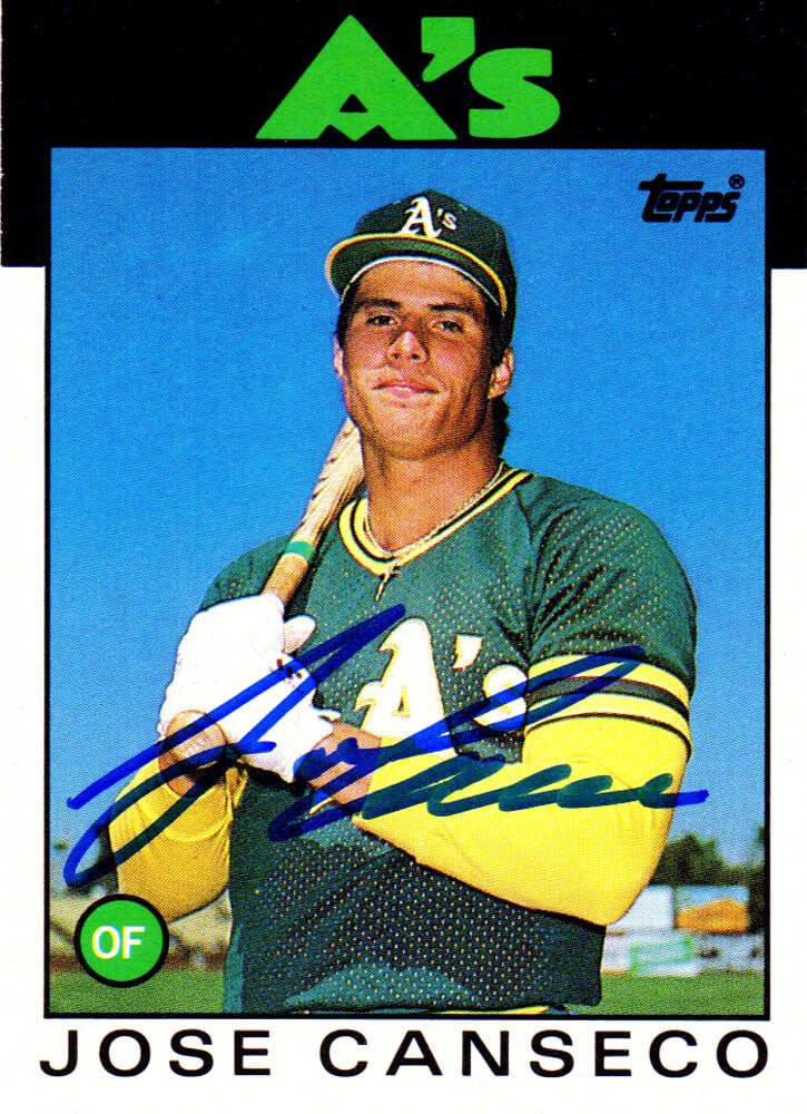 Jose Canseco Autographed Oakland A's (Athletics) 1986 Topps Rookie Card #20T
