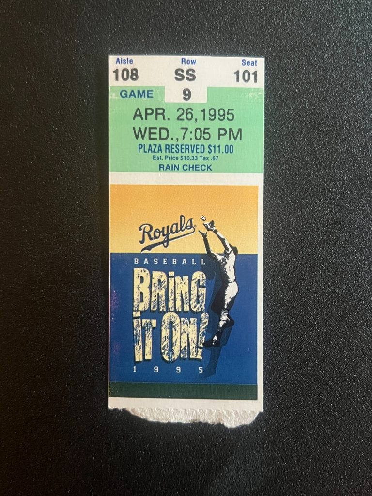 Baseball Ticket Kansas City Royals 4/26/1995 Michael Tucker Jon Nunnally Debut