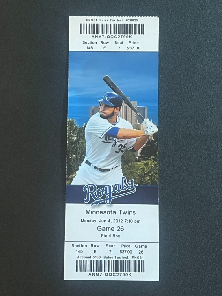 Baseball Ticket Royals Twins 6/4/2012 Cole De Vries MLB Debut Game / 1st MLB Win
