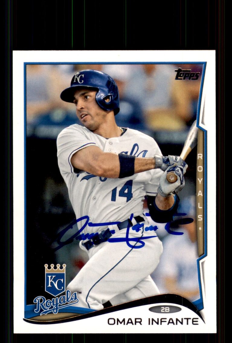 Signed Baseball Card Auto Omar Infante 2014 Topps #433 Kansas City Royals