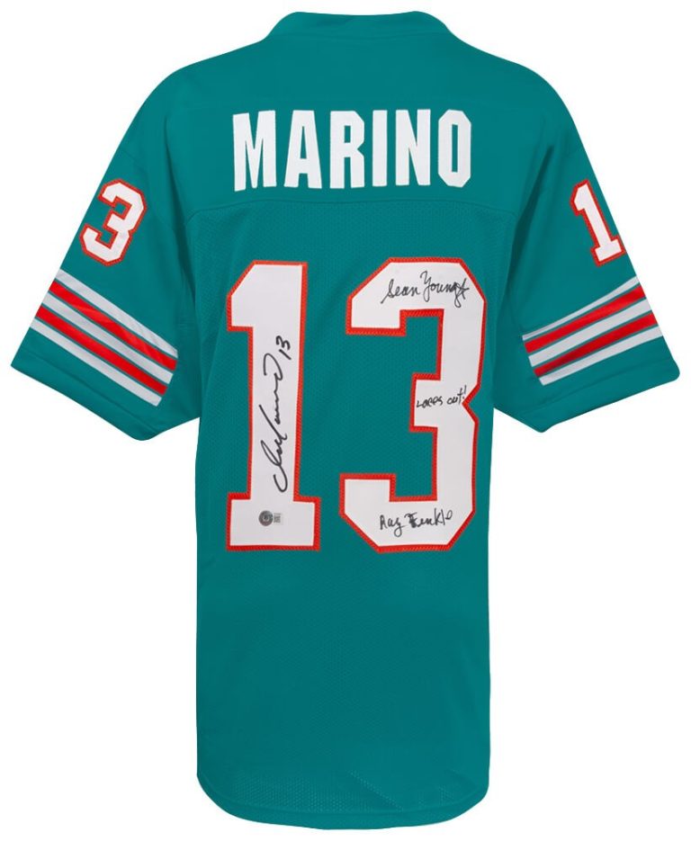 Dan Marino & Sean Young Signed Teal Custom Jersey w/Ray Finkle, Laces Out/SS COA