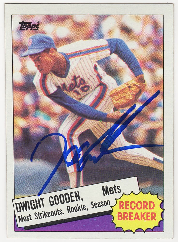 Dwight Gooden Signed Mets 1985 Topps Record Breaker Baseball Card #3 - (SS COA)
