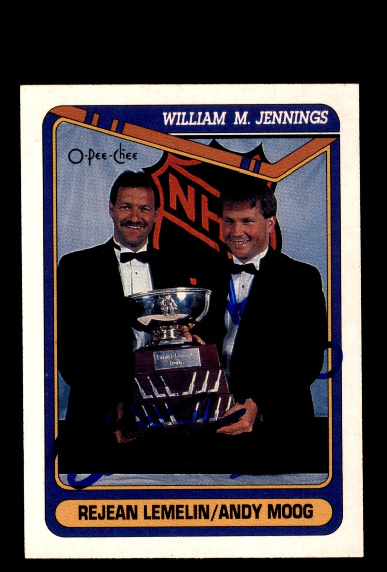 Signed Hockey Card Auto Rejean Lemelin Andy Moog 1990-91 O-Pee-Chee #486 Bruins