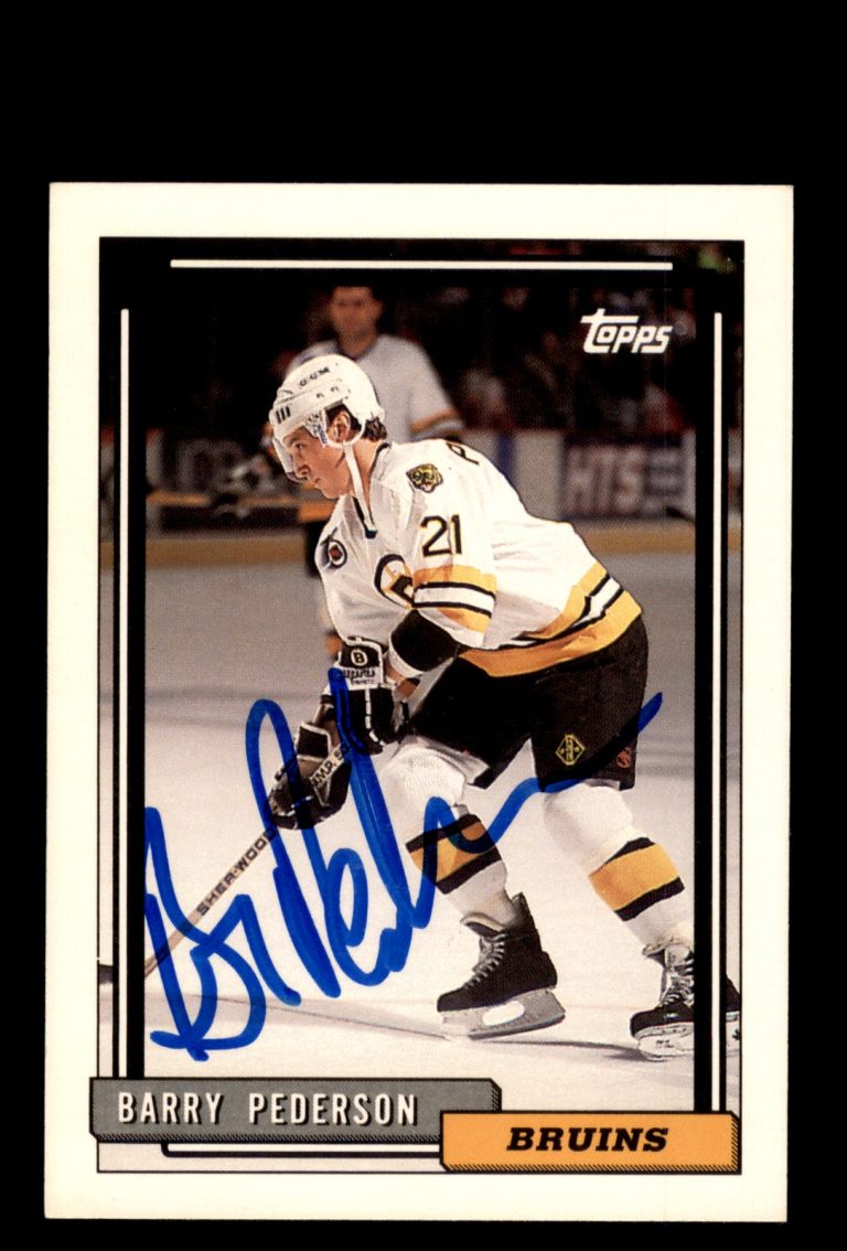 Signed Hockey Card Auto Barry Pederson 1992-93 Topps #241 Boston Bruins