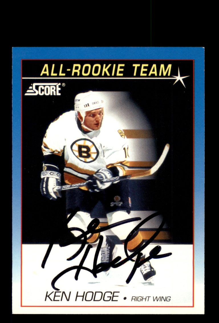 Signed Hockey Card Auto Ken Hodge 1991-92 Score #383 Boston Bruins