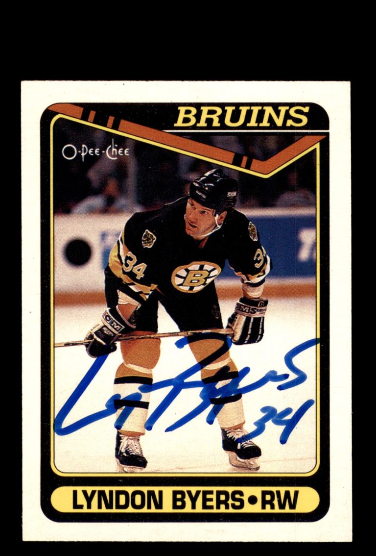 Signed Hockey Card Auto Lyndon Byers 1990-91 O-Pee-Chee #464 Boston Bruins
