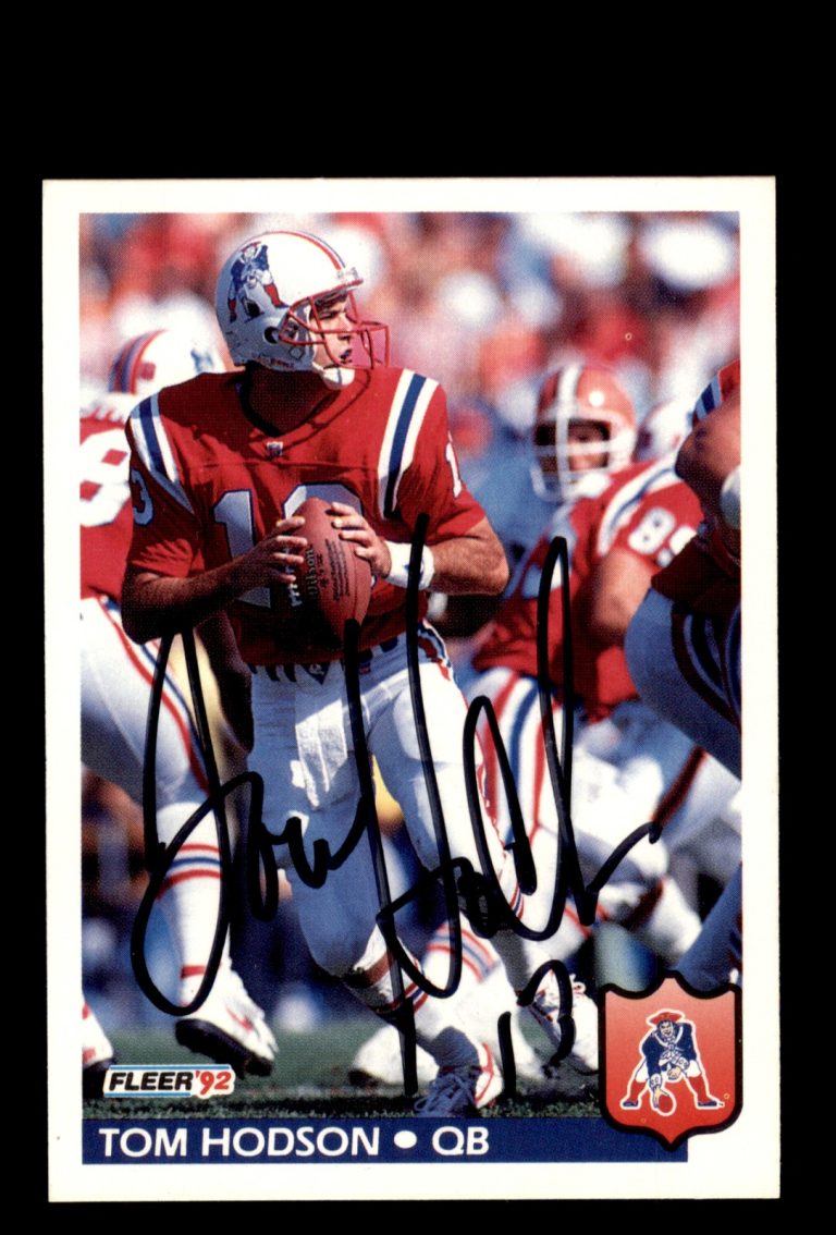 Signed Football Card Auto Tom Hodson 1992 Fleer #260 New England Patriots