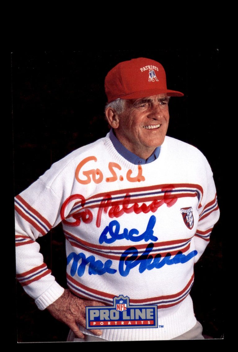 Signed Football Card Auto Dick MacPherson 1991 Pro Line Portraits #144 Patriots